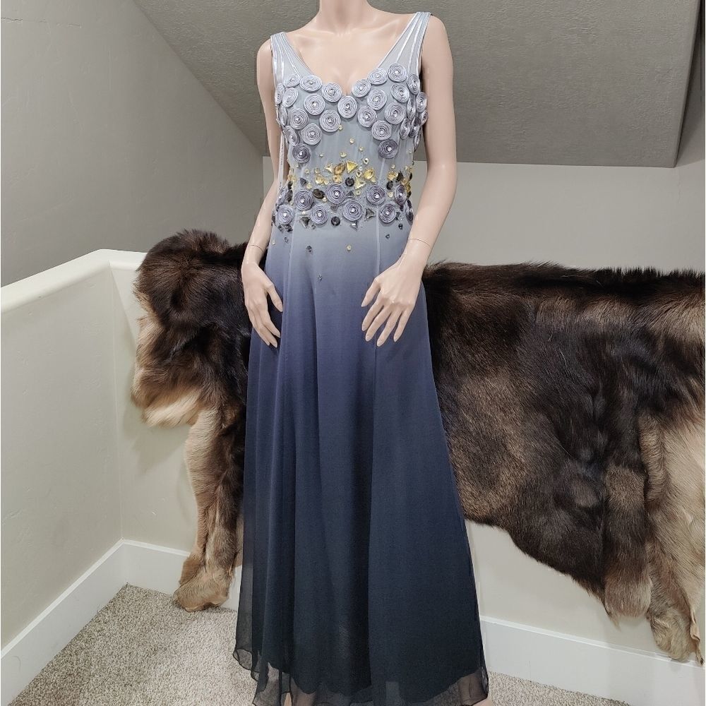 Elegant Silk 3D flower Evening Dress with Beading